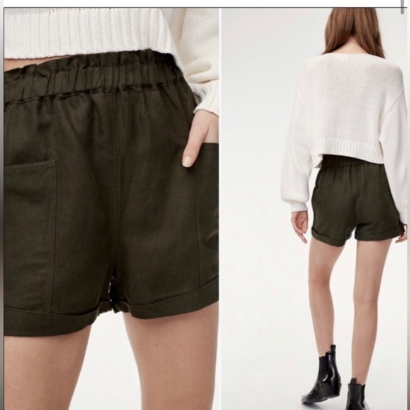 Aritzia Wilfred “Harulia” paper bag shorts olive green size S high waisted - Picture 2 of 5